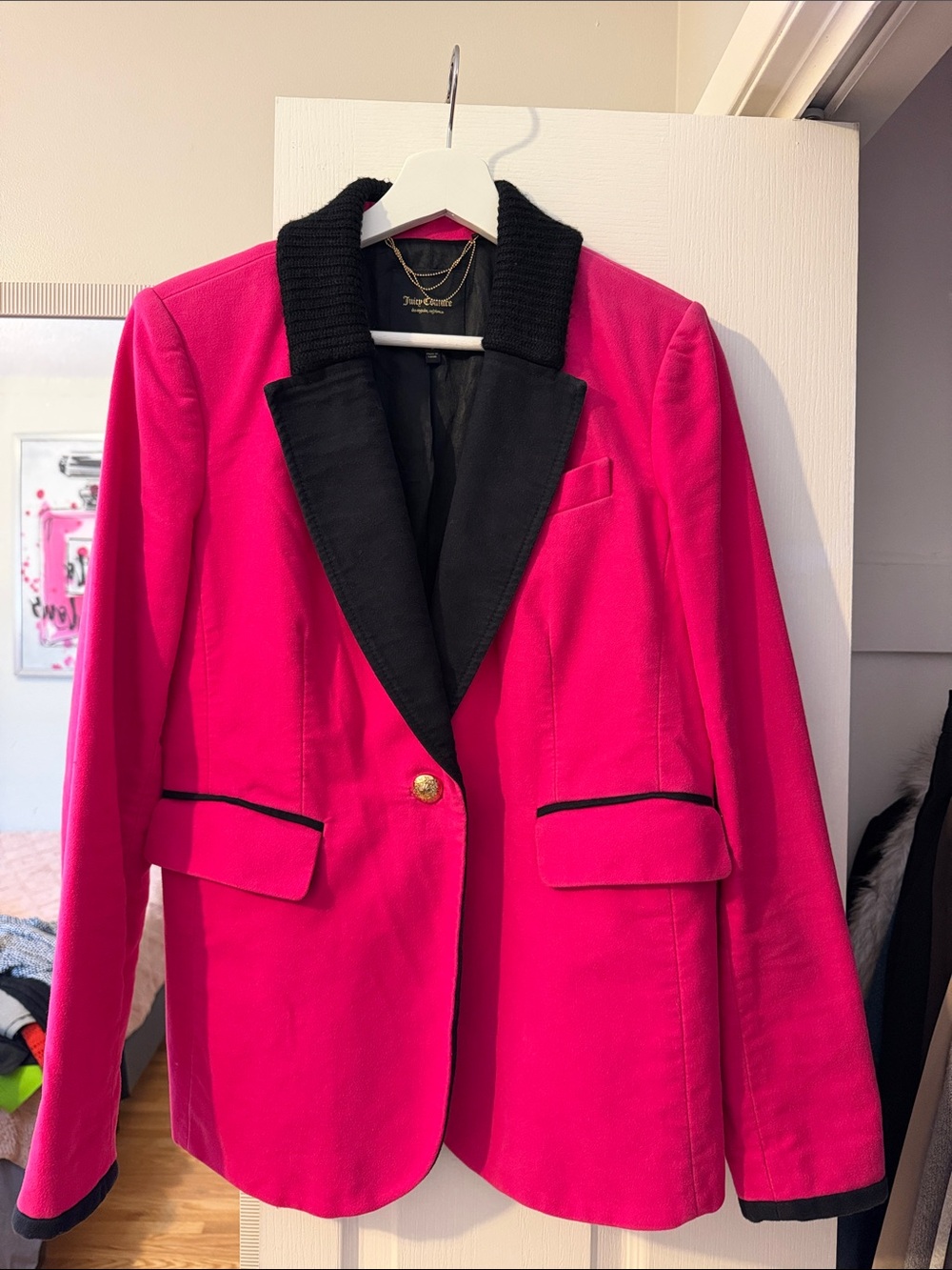 Juicy Couture Hot Pink Blazer with Black Trim